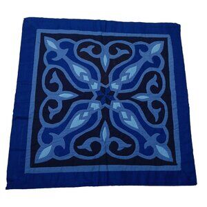 Handmade Throw Pillow Cover Egyptian Applique Blue Mandala Quilted Zip New 17"
